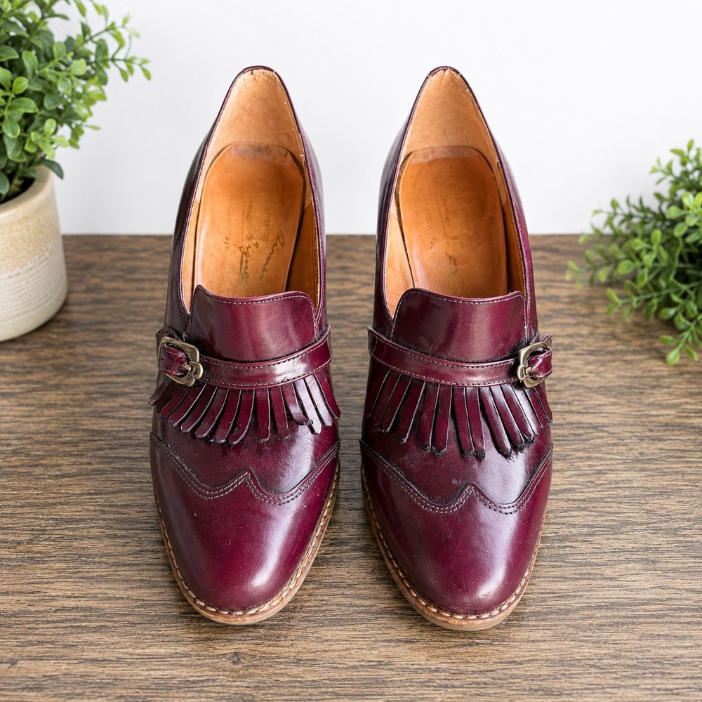 Etienne Aigner Kiltie Pumps Women 6.5 Maroon Vintage Leather Wingtip